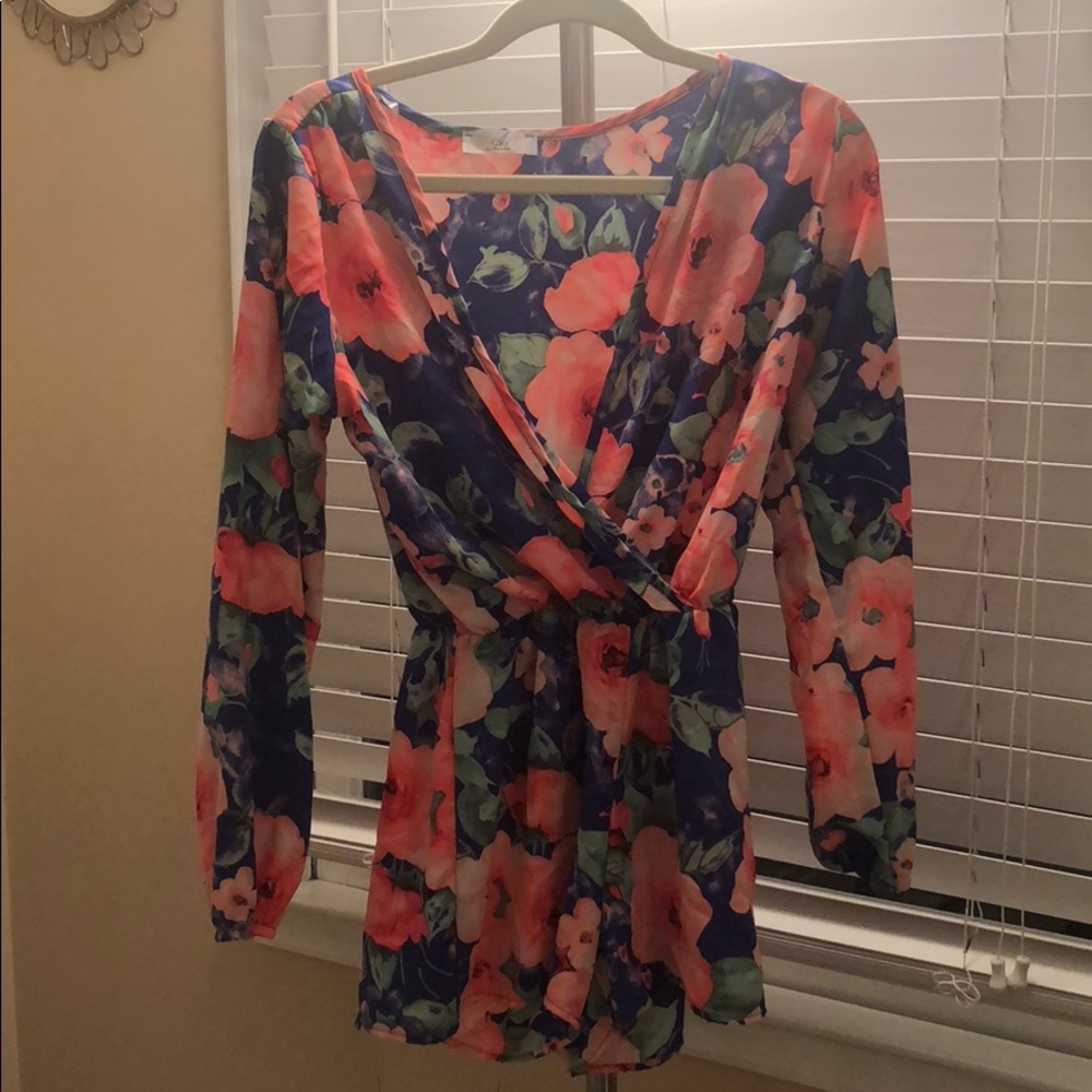 Pink and Blue Floral Romper